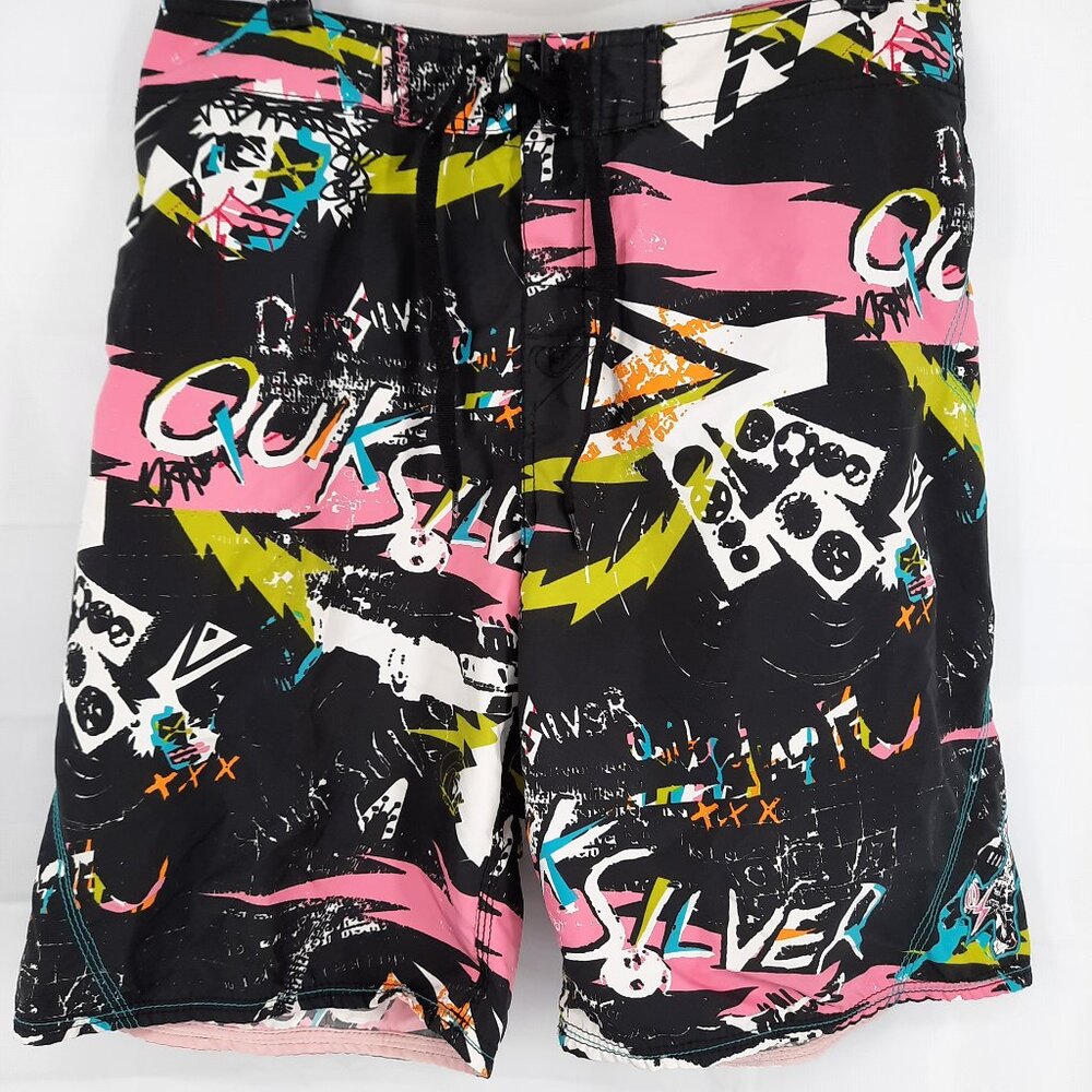 Quiksilver Graffiti Multicolor Board Shorts Men's Size 32 Neo Fly